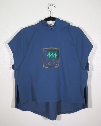 Block Printed Thrifted Hooded Shirt - Oscilloscope - Sawtooth Wave