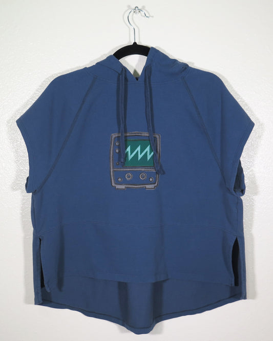 Block Printed Thrifted Hooded Shirt - Oscilloscope - Sawtooth Wave