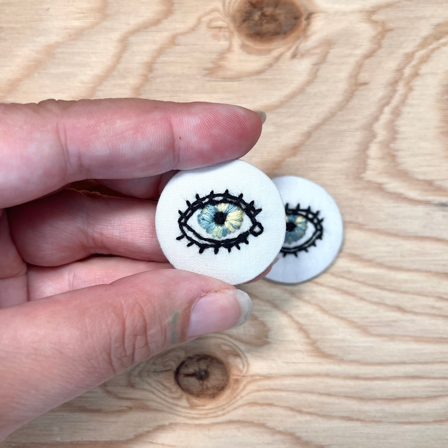 These Eyes -  Embroidered Pins - Aloe