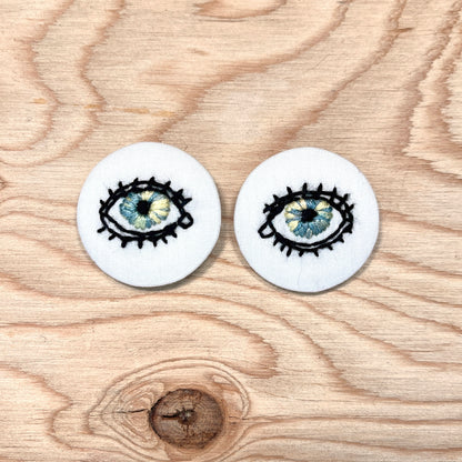 These Eyes -  Embroidered Pins - Aloe