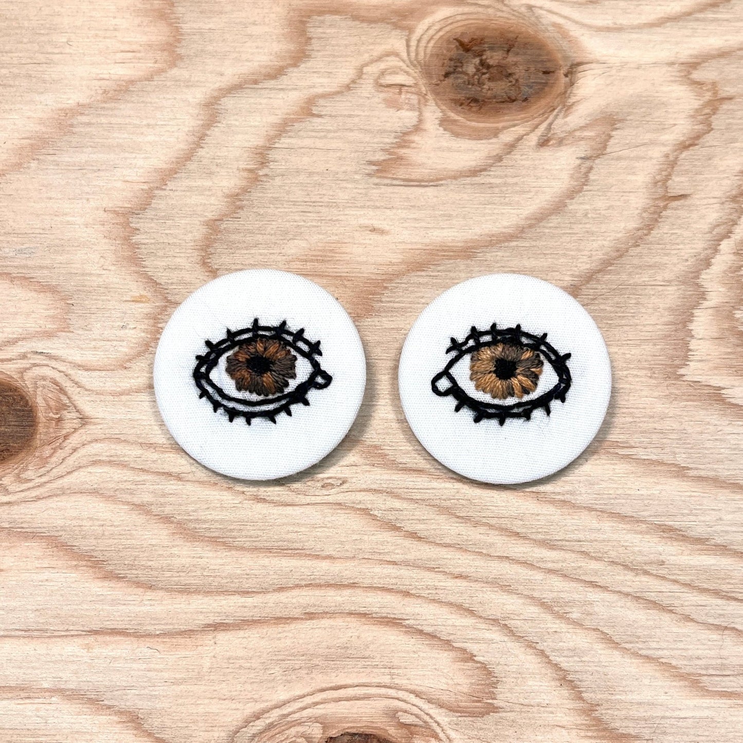 These Eyes -  Embroidered Pins - Coffee With Cream