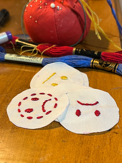 Hand Embroidered Button Pin Set - Smiley Face, Straight Face, Sad Face