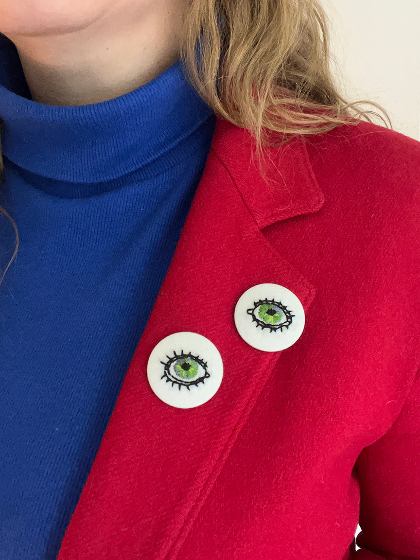 These Eyes -  Embroidered Pins - Aloe