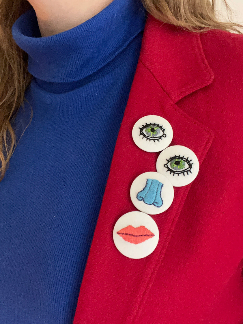 Eyes, Nose, and Mouth - Embroidered Pins