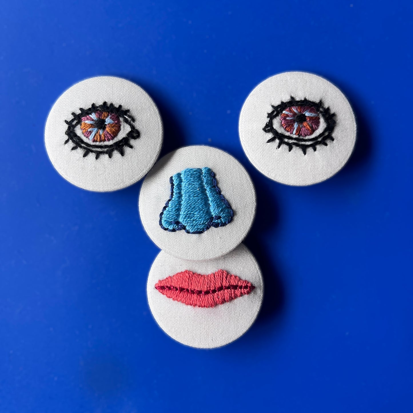 Eyes, Nose, and Mouth - Embroidered Pins