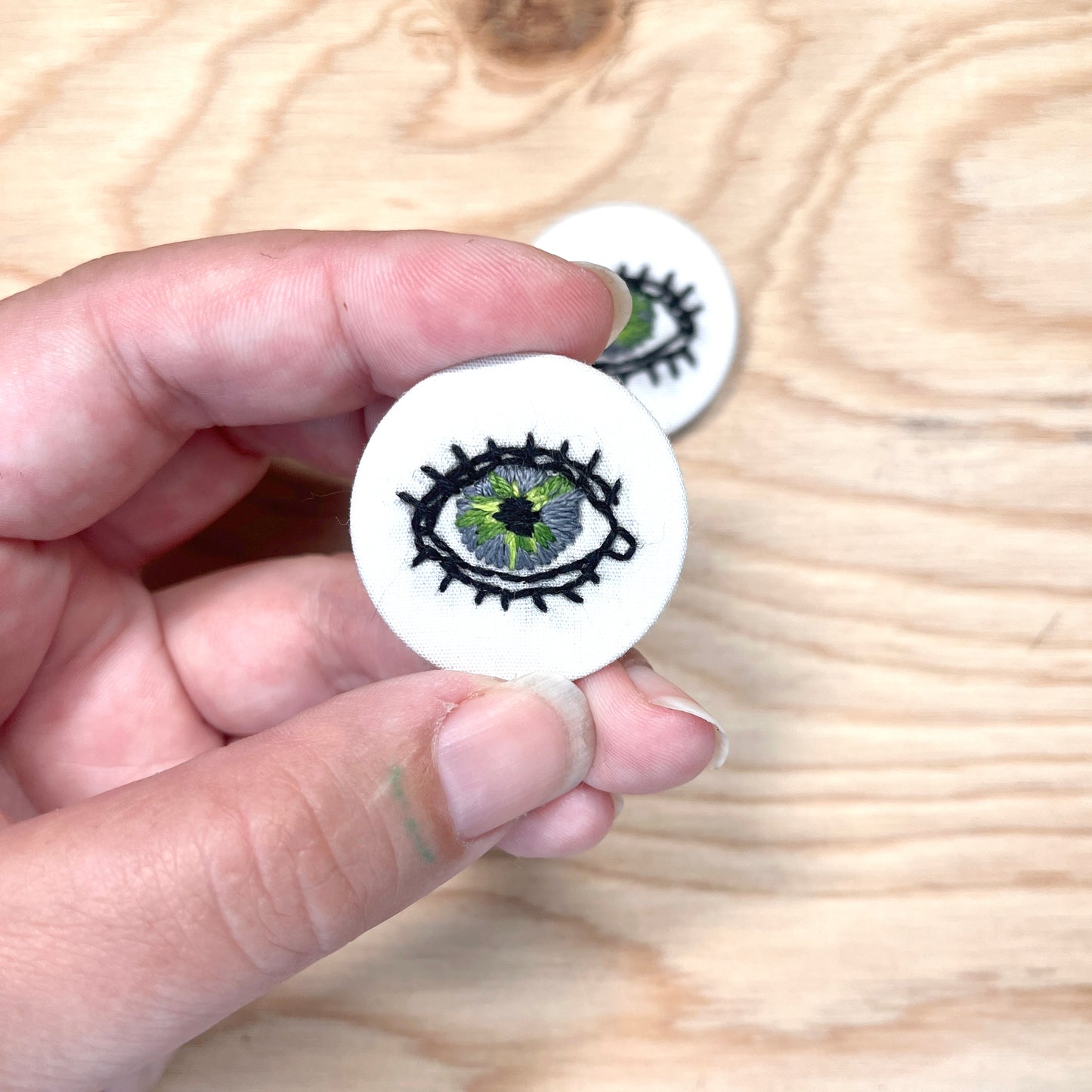 These Eyes - Embroidered Pins - Mossy Slate