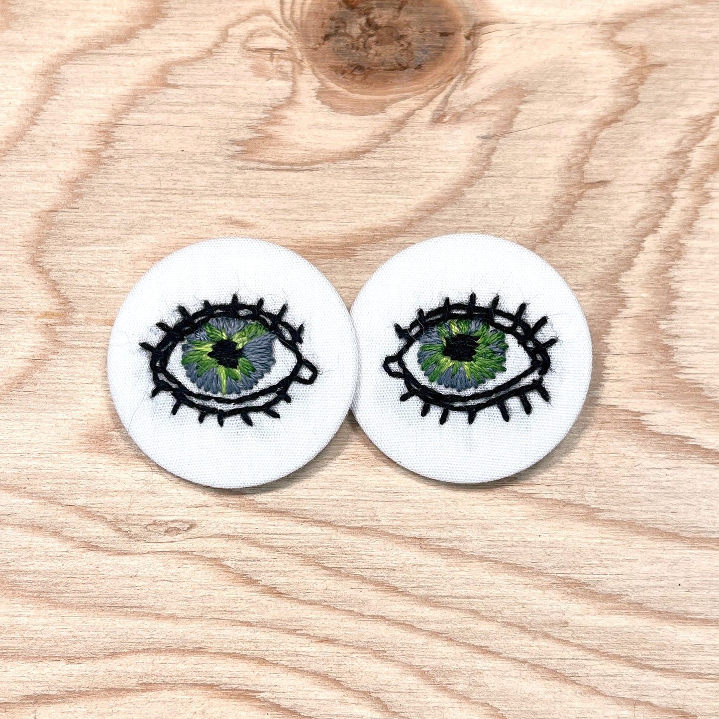 These Eyes - Embroidered Pins - Mossy Slate